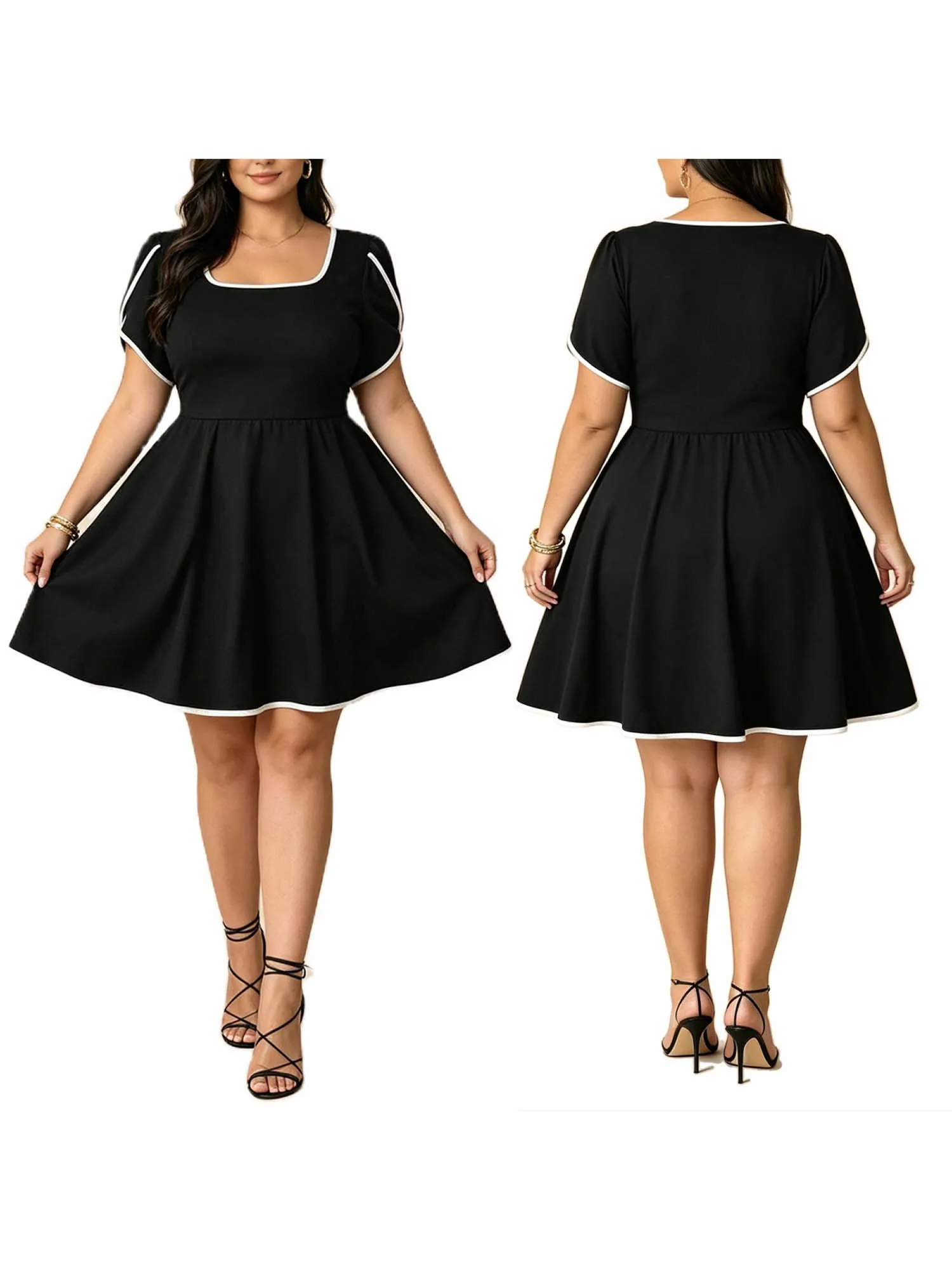 Womens Fit and Flare Dress Plus Size White Trim Short Sleeve Square Neck Mini A Line Dress for Party
Womens Fit and Flare Dress Plus Size White Trim Short Sleeve Square Neck Mini A Line Dress for Party