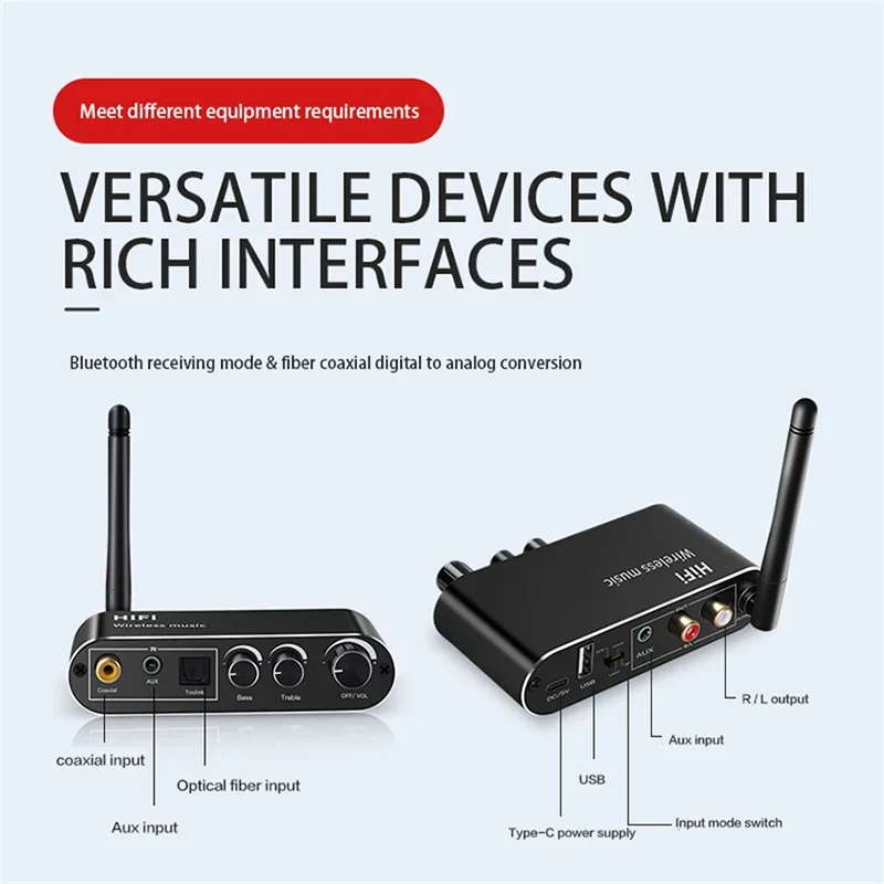 DAC Bluetooth 5.1 Audio Receiver U-Disk 3.5MM AUX RCA Optical Coaxial Hifi Stereo Wireless Adapter Digital to Analog Converter
DAC Bluetooth 5.1 Audio Receiver U-Disk 3.5MM AUX RCA Optical Coaxial Hifi Stereo Wireless Adapter Digital to Analog Converter