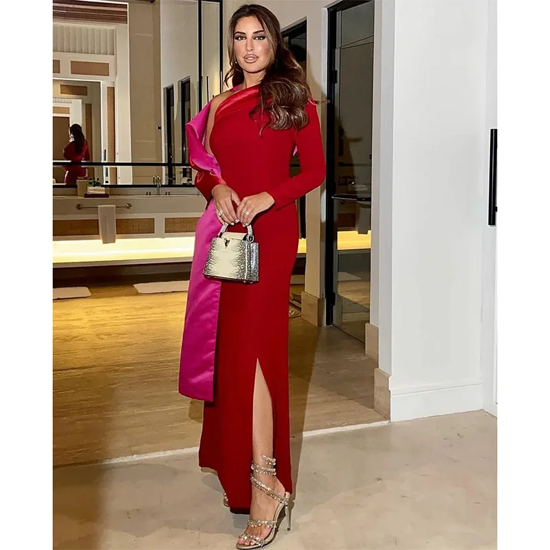 Elegant Long Red One Shoulder Evening Dresses With Slit Sheath Middle East Floor Length Prom Dresses for Women
Elegant Long Red One Shoulder Evening Dresses With Slit Sheath Middle East Floor Length Prom Dresses for Women