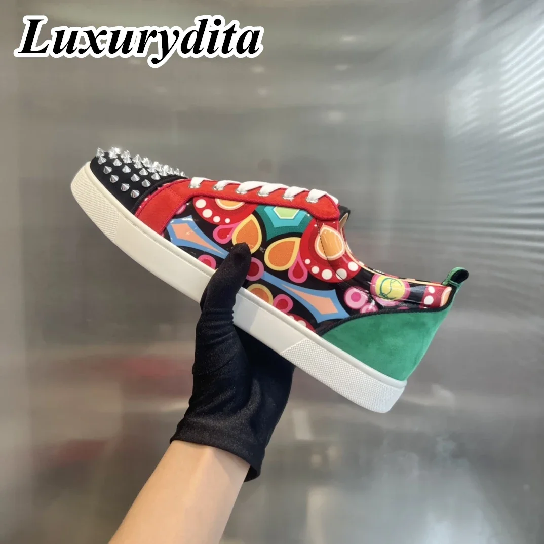 Top Quality Womens Trendy Casual Sneakers Luxury Mens Real Leather Tennis Shoes Designr Red Sole Tide Lovers Rivet Shoes HJ0893
Top Quality Womens Trendy Casual Sneakers Luxury Mens Real Leather Tennis Shoes Designr Red Sole Tide Lovers Rivet Shoes HJ0893