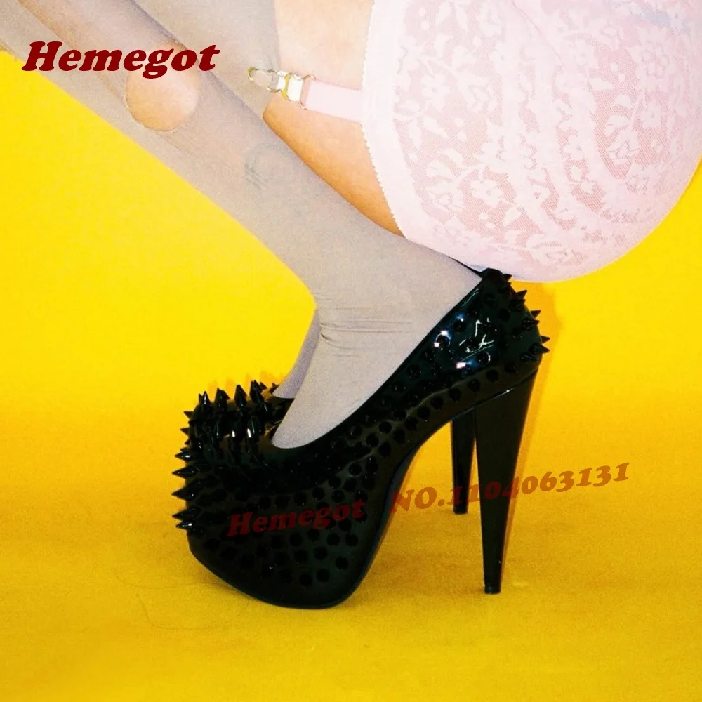 Black Studded Platform Shallow Pumps Round Toe Rivet Stiletto High Heels Women's Pumps Patene Leather Glossy Casual Shoes 2026
Black Studded Platform Shallow Pumps Round Toe Rivet Stiletto High Heels Women's Pumps Patene Leather Glossy Casual Shoes 2026