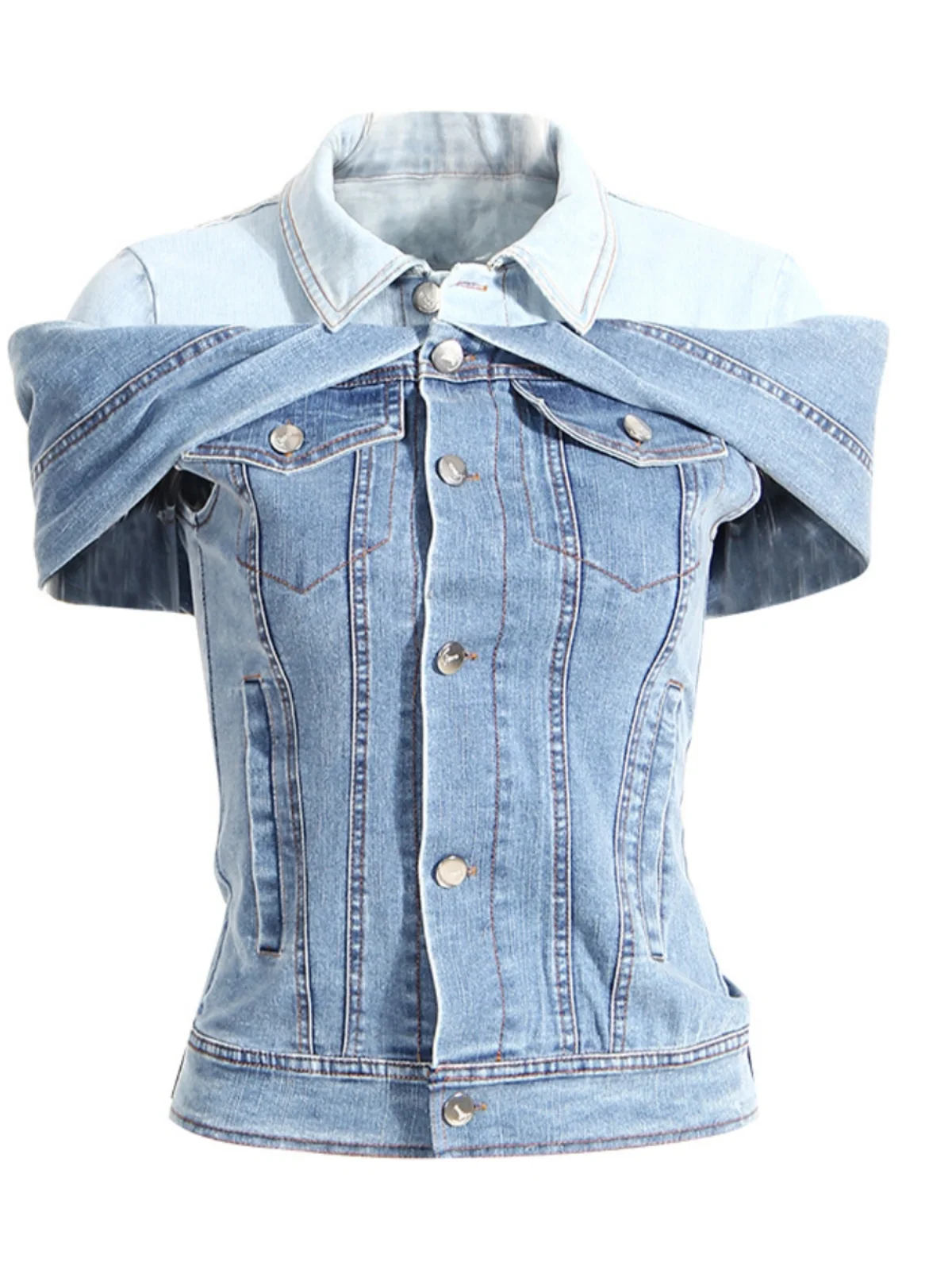Spring Autumn Design Sense Color Block Denim One Shoulder Waist Inward Shirt Women's Collar Short Sleeve Polyester...
Spring Autumn Design Sense Color Block Denim One Shoulder Waist Inward Shirt Women's Collar Short Sleeve Polyester...