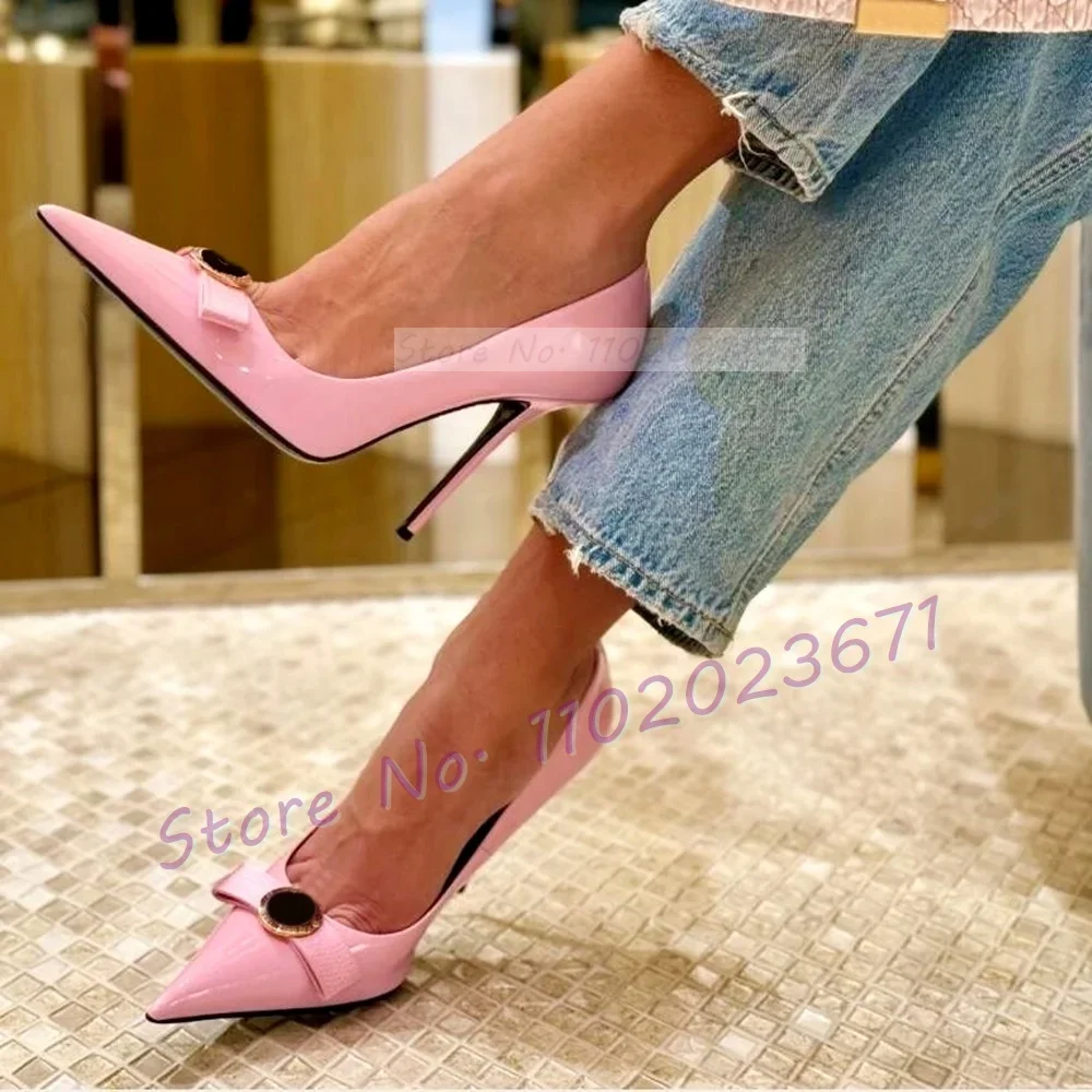Pink Bow Pointy Stiletto Pumps Women Elegant Gold Buckle Decor Real Leather 10cm High Heels Shoes Ladies Stylish Newest Sandals
Pink Bow Pointy Stiletto Pumps Women Elegant Gold Buckle Decor Real Leather 10cm High Heels Shoes Ladies Stylish Newest Sandals