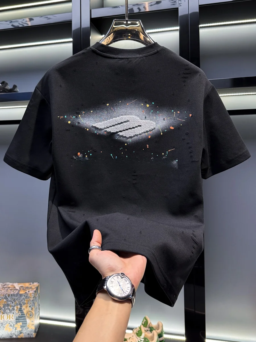 Модная мужская футболка с круглым вырезом и коротким рукавом, с вышивкой и дизайном с отверстиями, дышащая, из смеси хлопка и полиэстера, летний топ
Модная мужская футболка с круглым вырезом и коротким рукавом, с вышивкой и дизайном с отверстиями, дышащая, из смеси хлопка и полиэстера, летний топ