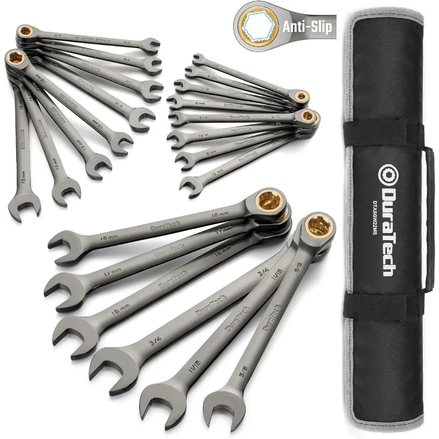 Anti-Slip Ratcheting Wrench Set Combination Wrench Set 22-piece Metric SAE 1/4 to 3/4 6-18mm 72-Tooth CR-V Steel Nicke
Anti-Slip Ratcheting Wrench Set Combination Wrench Set 22-piece Metric SAE 1/4 to 3/4 6-18mm 72-Tooth CR-V Steel Nicke