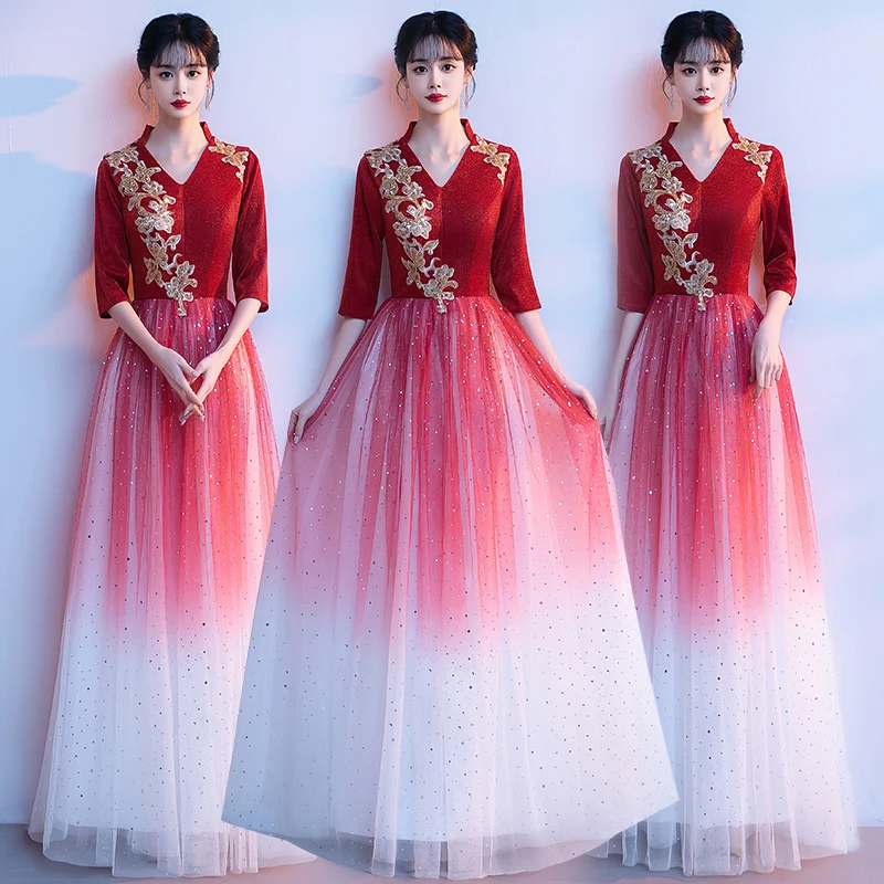 Красное длинное платье-костюм для выступлений, женское, для взрослых, для хоровых выступлений, вечернее, с ручной вышивкой
Красное длинное платье-костюм для выступлений, женское, для взрослых, для хоровых выступлений, вечернее, с ручной вышивкой