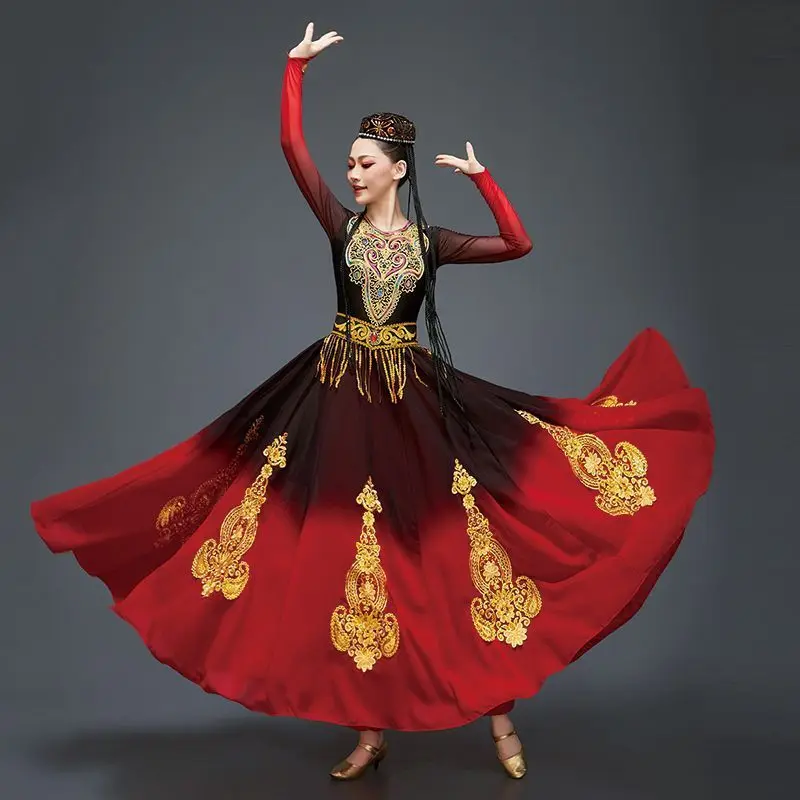 Xinjiang Uyghur Dance Costume for Women Uyghur Dress for Adult Square Performance Art Exam Practice Large Skirt Set with Hat
Xinjiang Uyghur Dance Costume for Women Uyghur Dress for Adult Square Performance Art Exam Practice Large Skirt Set with Hat
