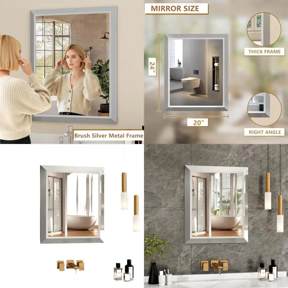 20x24 Silver Framed Bathroom Mirror, Thick Metal Rectangle Vanity Mirror for Wall, Right Angle Corner, Rust-Resistant, Mount Hor
20x24 Silver Framed Bathroom Mirror, Thick Metal Rectangle Vanity Mirror for Wall, Right Angle Corner, Rust-Resistant, Mount Hor