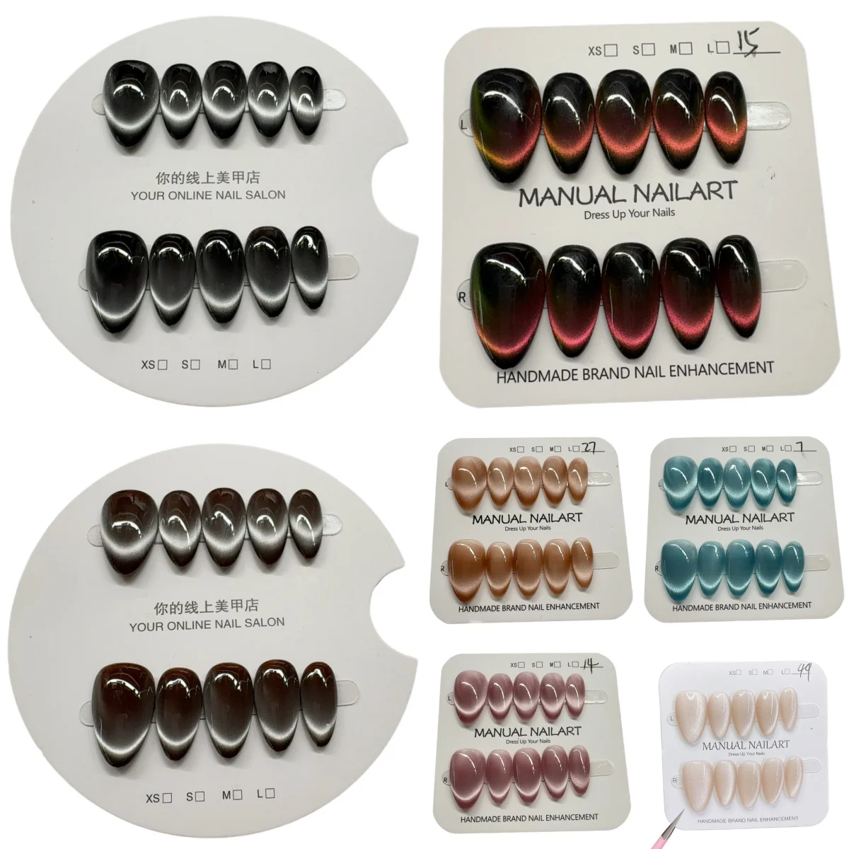 10PCS Black Full Cover Nail Tips Mid-length Almond Handmade False Nails Art Wearable Solid Color Cat's Eye Press on Fake Nail
10PCS Black Full Cover Nail Tips Mid-length Almond Handmade False Nails Art Wearable Solid Color Cat's Eye Press on Fake Nail