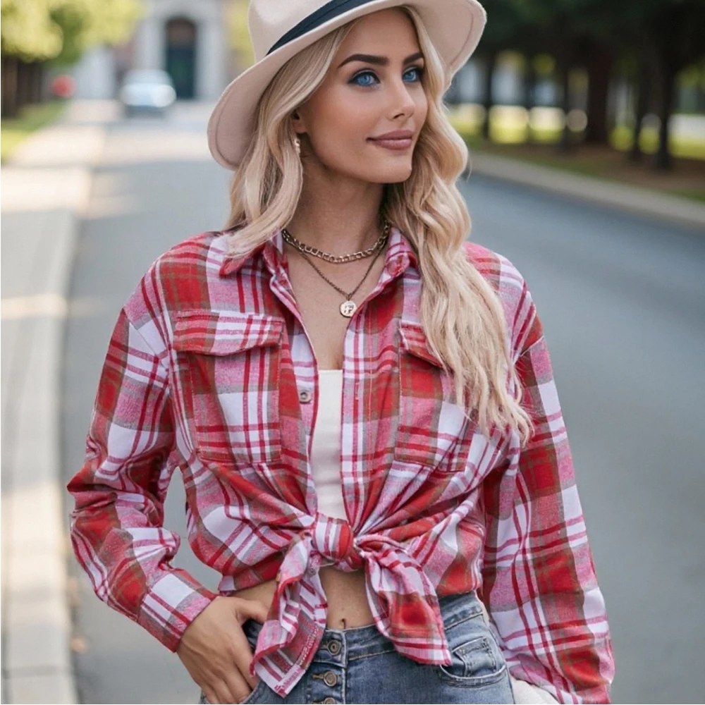 Women Plaid Shirt Korean Style Loose Casual Fashion Retro Oversized Pocket Long Sleeve Jackets Fitted Collared Button Up Blouses
Women Plaid Shirt Korean Style Loose Casual Fashion Retro Oversized Pocket Long Sleeve Jackets Fitted Collared Button Up Blouses