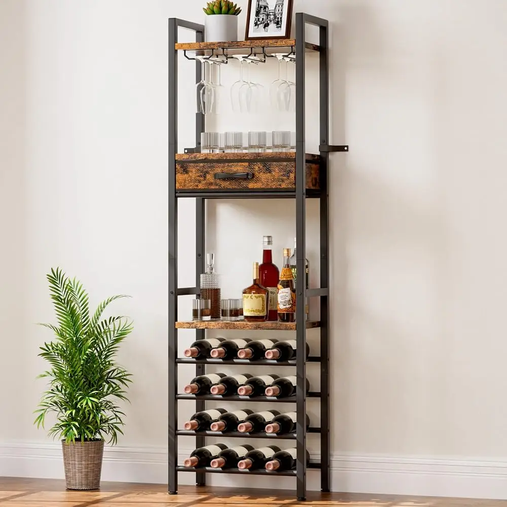 Wine Ra Freestanding Floor, Liquor Bar Cabinet With Storage Drawer, 4-Tier Bottle And 3-Row Glass Holder With Tabletop For Home
Wine Ra Freestanding Floor, Liquor Bar Cabinet With Storage Drawer, 4-Tier Bottle And 3-Row Glass Holder With Tabletop For Home