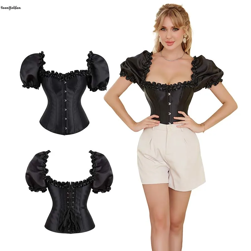 Short-sleeves Chest Binder Bustier Ruffled Lace Up Boned Corset Plus Size S-6Xl Women Black Burlesque Satin Overbust Corselet
Short-sleeves Chest Binder Bustier Ruffled Lace Up Boned Corset Plus Size S-6Xl Women Black Burlesque Satin Overbust Corselet