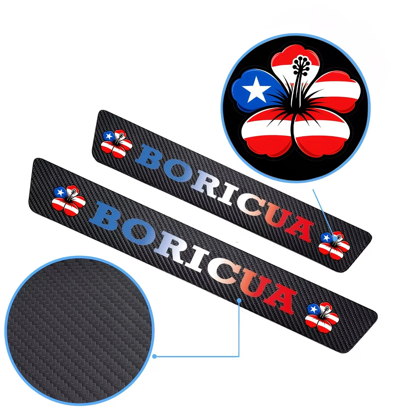 4pcs BORICUA Car Door Sill Protector Stickers, Carbon Fiber Texture Puerto Rican Hibiscus Design Decals, Easy to Install
4pcs BORICUA Car Door Sill Protector Stickers, Carbon Fiber Texture Puerto Rican Hibiscus Design Decals, Easy to Install