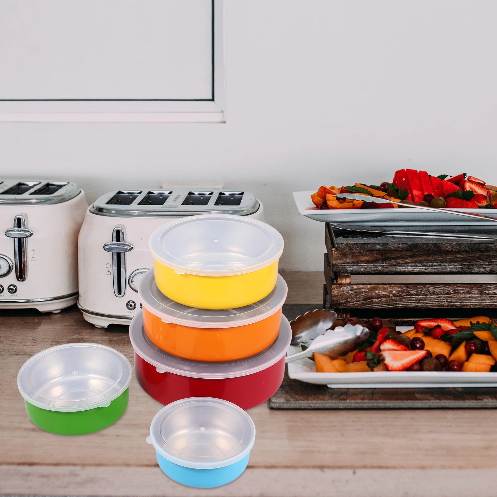 5 Pcs Stainless Steel Containers 10-18cm Five-piece Set Round Colorful Food Preservation Bowls Snack Storage Kitchen Supplies
5 Pcs Stainless Steel Containers 10-18cm Five-piece Set Round Colorful Food Preservation Bowls Snack Storage Kitchen Supplies