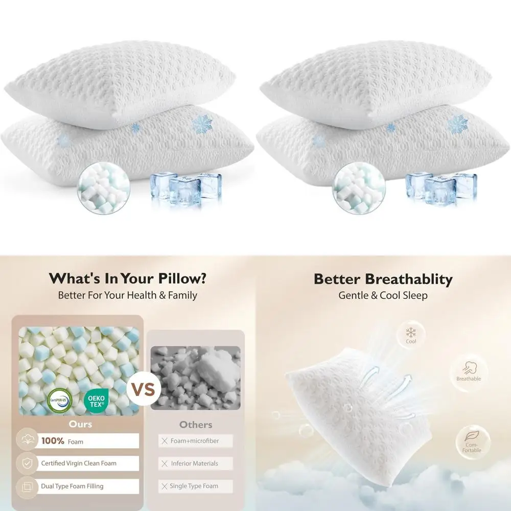 Queen Size Memory Foam Pillows Set - 2 Pack, Adjustable for All Sleep Positions, Neck Support, Washable Cover
Queen Size Memory Foam Pillows Set - 2 Pack, Adjustable for All Sleep Positions, Neck Support, Washable Cover