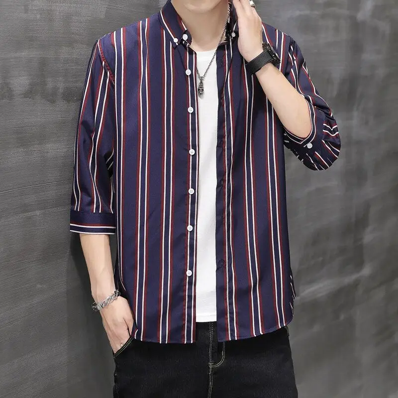 Slim Fit Men's Striped Shirt Long Sleeve Short Sleeve Business Formal Shirt Korean Style Hairdresser Seven Sleeve Business Shirt
Slim Fit Men's Striped Shirt Long Sleeve Short Sleeve Business Formal Shirt Korean Style Hairdresser Seven Sleeve Business Shirt