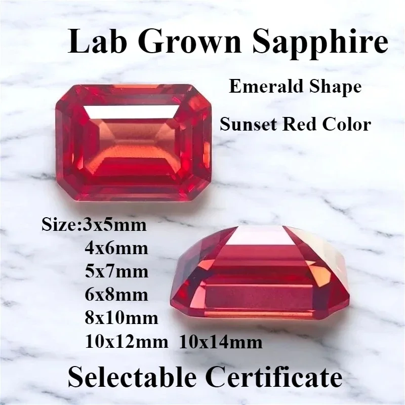 Top Lab Grown Sapphire Sunset Red Color Emerald Cut Charms Gemstone for DIY Jewelry Ring Making Materials Selectable Certificate
Top Lab Grown Sapphire Sunset Red Color Emerald Cut Charms Gemstone for DIY Jewelry Ring Making Materials Selectable Certificate