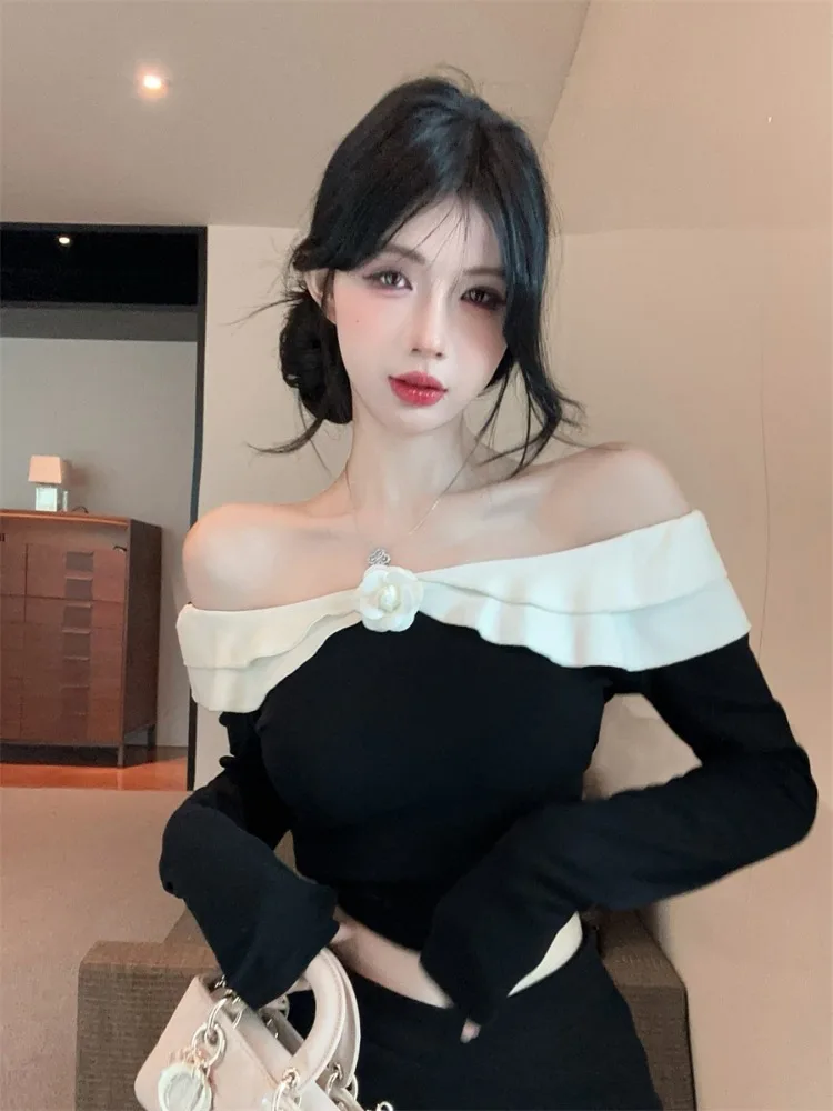 Elegant Gentle Tea Rose One Shoulder Long Sleeve Women's Shirt Slimming Contrast Color Design Fashionable Commute Style Top
Elegant Gentle Tea Rose One Shoulder Long Sleeve Women's Shirt Slimming Contrast Color Design Fashionable Commute Style Top