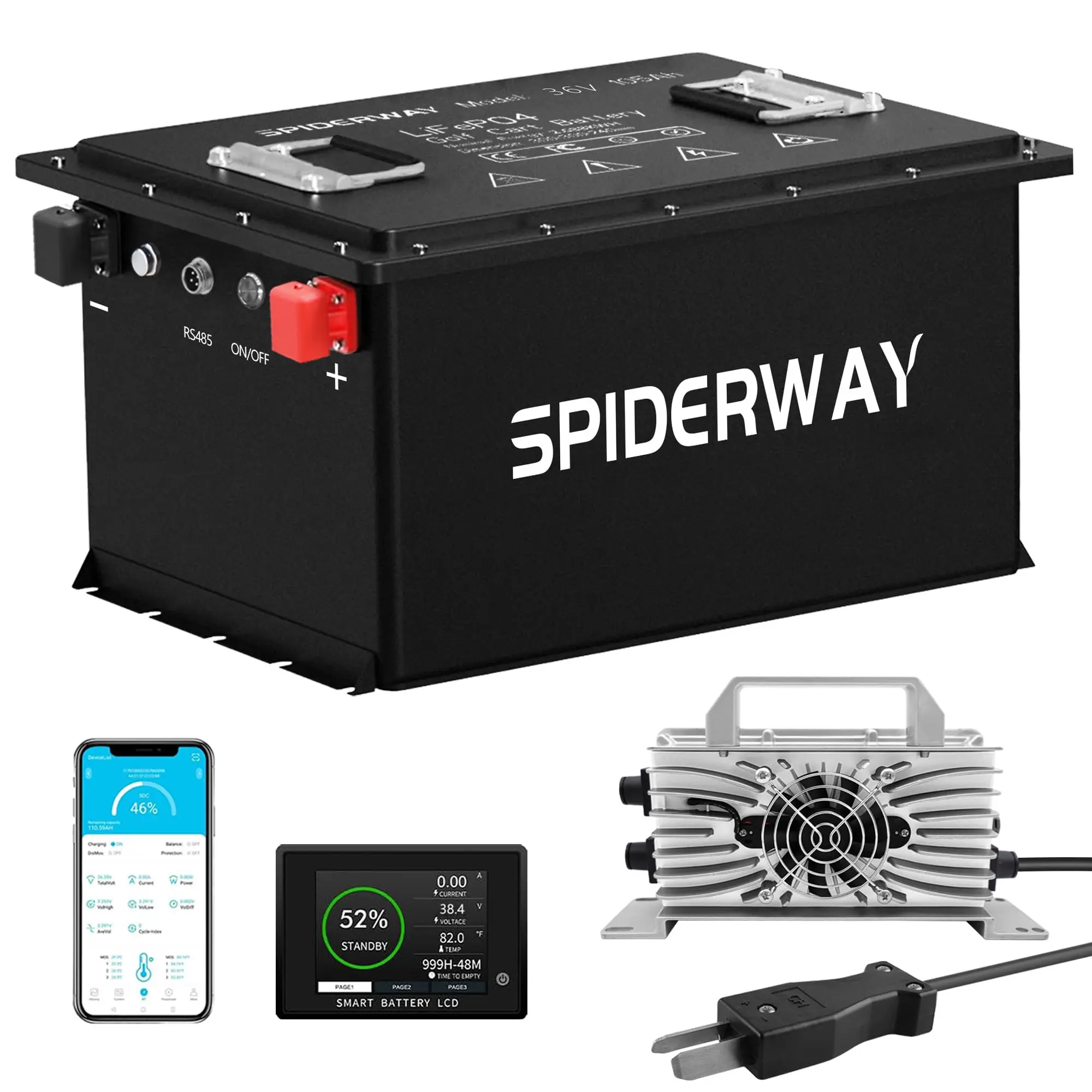 36V 105Ah LiFePO4 Lithium Golf Cart Battery, 250A BMS 6000+, with Crowfoot Plug Charger for EZGO Yamaha Club Car Golf Cart
36V 105Ah LiFePO4 Lithium Golf Cart Battery, 250A BMS 6000+, with Crowfoot Plug Charger for EZGO Yamaha Club Car Golf Cart