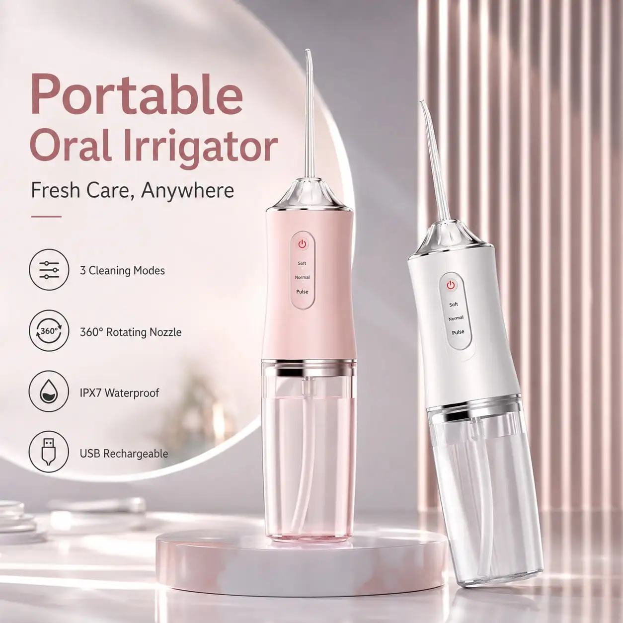 Cordless Water Flosser Rechargeable 1200mAh 3 Modes 4 Nozzles IPX7 Waterproof 230ml Removable Tank Portable for Home Travel Use
Cordless Water Flosser Rechargeable 1200mAh 3 Modes 4 Nozzles IPX7 Waterproof 230ml Removable Tank Portable for Home Travel Use
