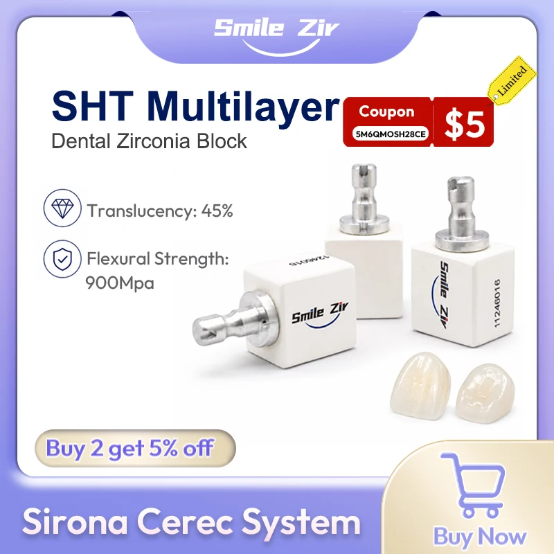 Smile Zir SHT Multilayer Zirconia Disc 5Pcs 45% Translucency Zirconia Block VITA 16 Colors Sirona Cerec System CADCAM Dental Lab
Smile Zir SHT Multilayer Zirconia Disc 5Pcs 45% Translucency Zirconia Block VITA 16 Colors Sirona Cerec System CADCAM Dental Lab