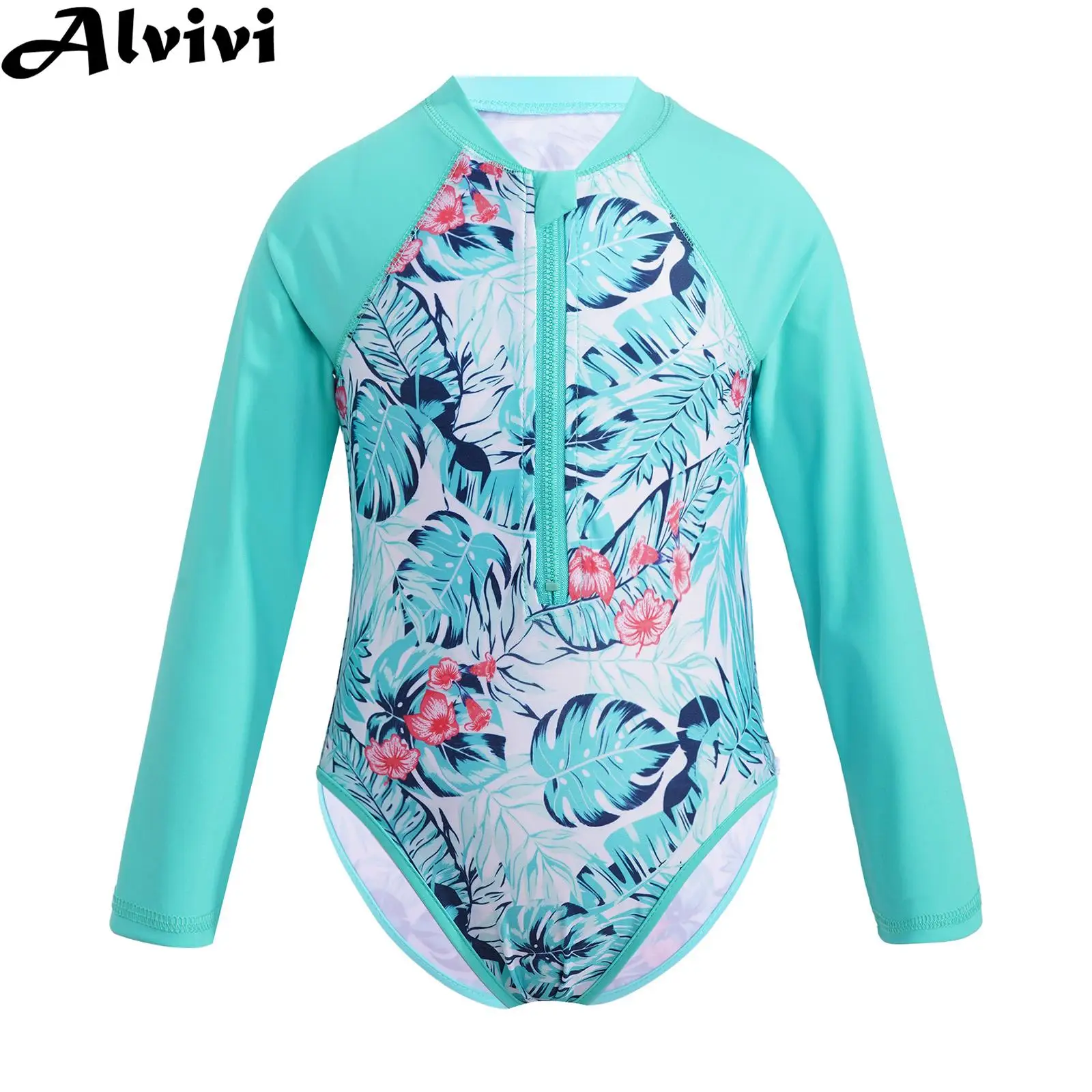 Children Girls One-piece Swimsuit Long Sleeve Palm Print Zipper Swimwear Bathing Suit Rash Guard Surfing Clothing Beachwear
Children Girls One-piece Swimsuit Long Sleeve Palm Print Zipper Swimwear Bathing Suit Rash Guard Surfing Clothing Beachwear
