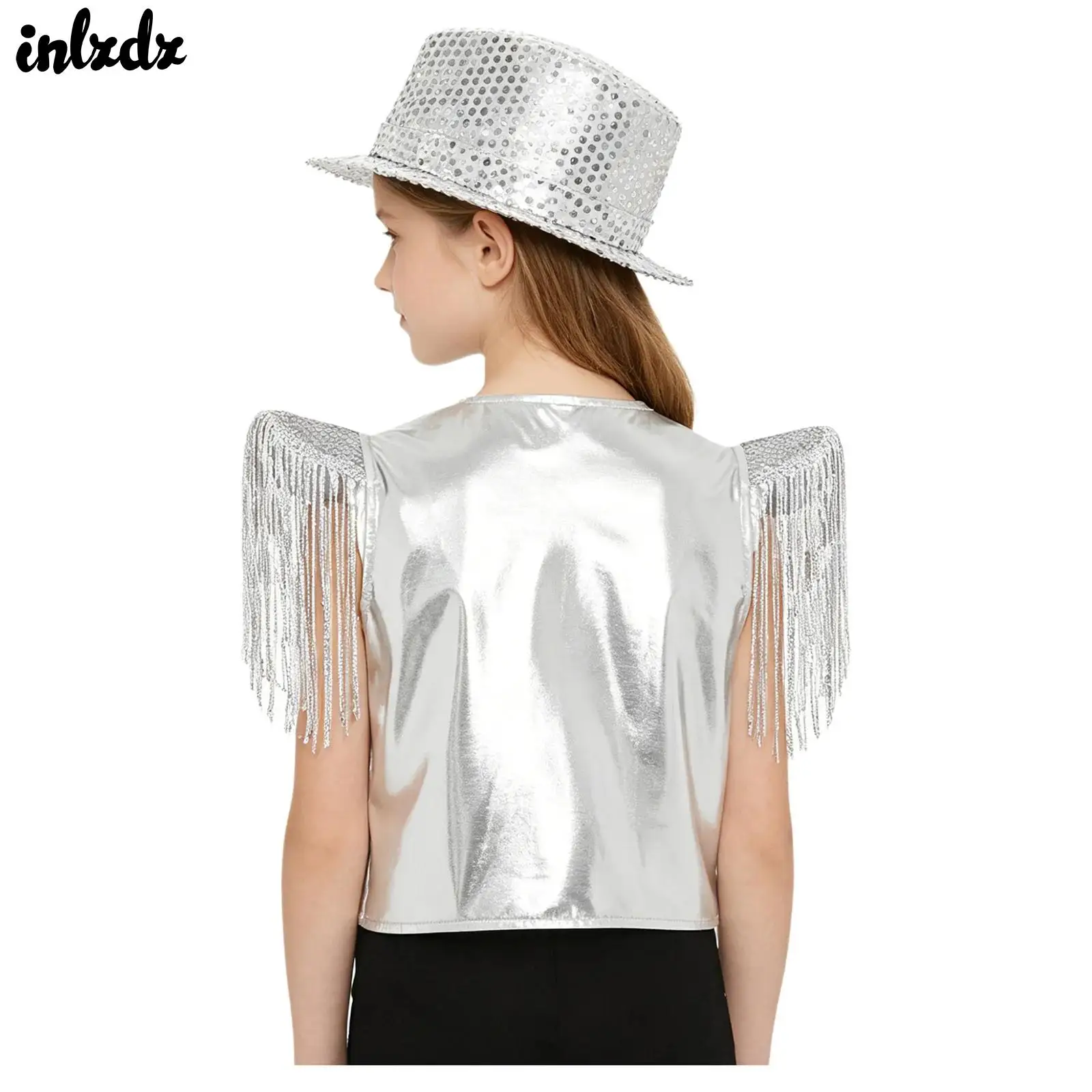 Kids Boys Girls Sequin Tassel Hip Hop Jazz Dance Tops Performance Outfit Disco Hip Hop Costume Tassel Metallic Vest with Hat
Kids Boys Girls Sequin Tassel Hip Hop Jazz Dance Tops Performance Outfit Disco Hip Hop Costume Tassel Metallic Vest with Hat