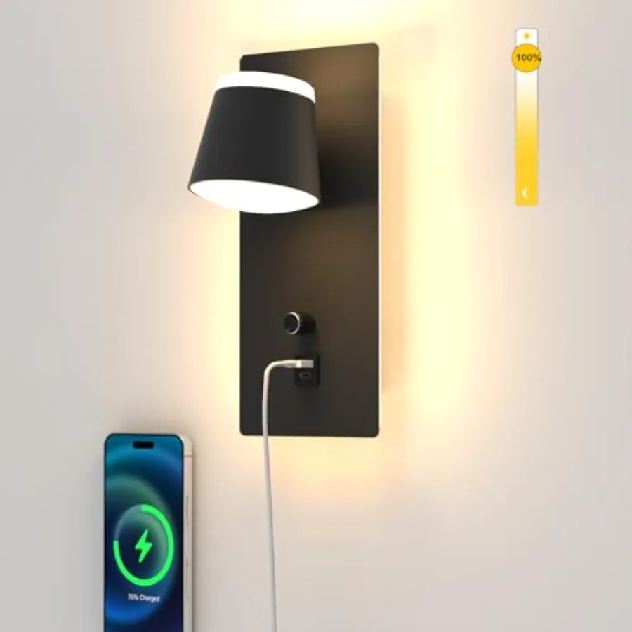 LED Wall Sconce with Dimmer Switch, Modern Dimmable Bedside Wall Light with USB+Type C Port, 3000K Up and Down Wall Mounted Lig
LED Wall Sconce with Dimmer Switch, Modern Dimmable Bedside Wall Light with USB+Type C Port, 3000K Up and Down Wall Mounted Lig