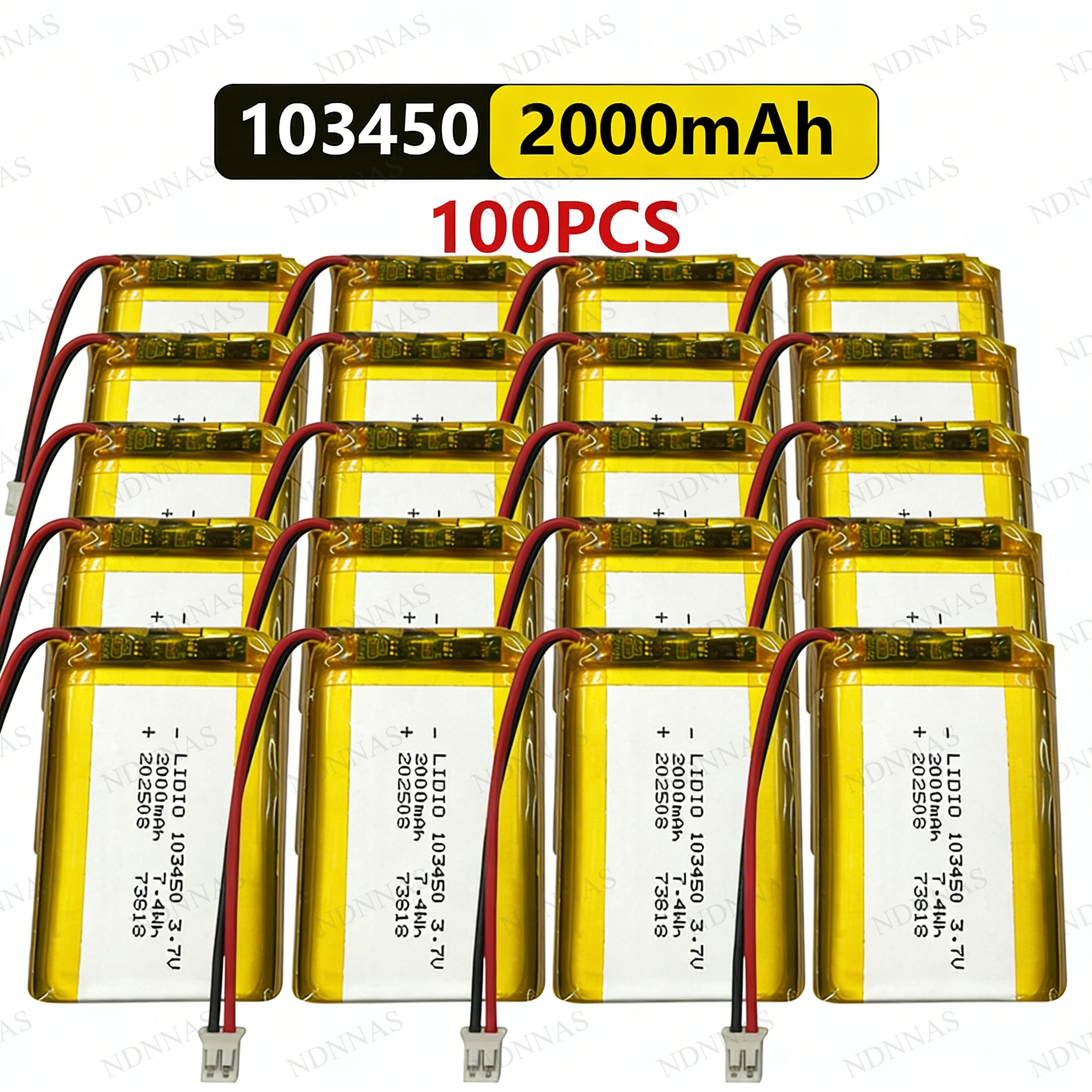 20-100PCS 103450 3.7V 2000mAh Polymer Lithium Rechargeable Battery jst PH 2.0mm 2pin plug for Camera GPS navigator MP5 Bluetooth
20-100PCS 103450 3.7V 2000mAh Polymer Lithium Rechargeable Battery jst PH 2.0mm 2pin plug for Camera GPS navigator MP5 Bluetooth