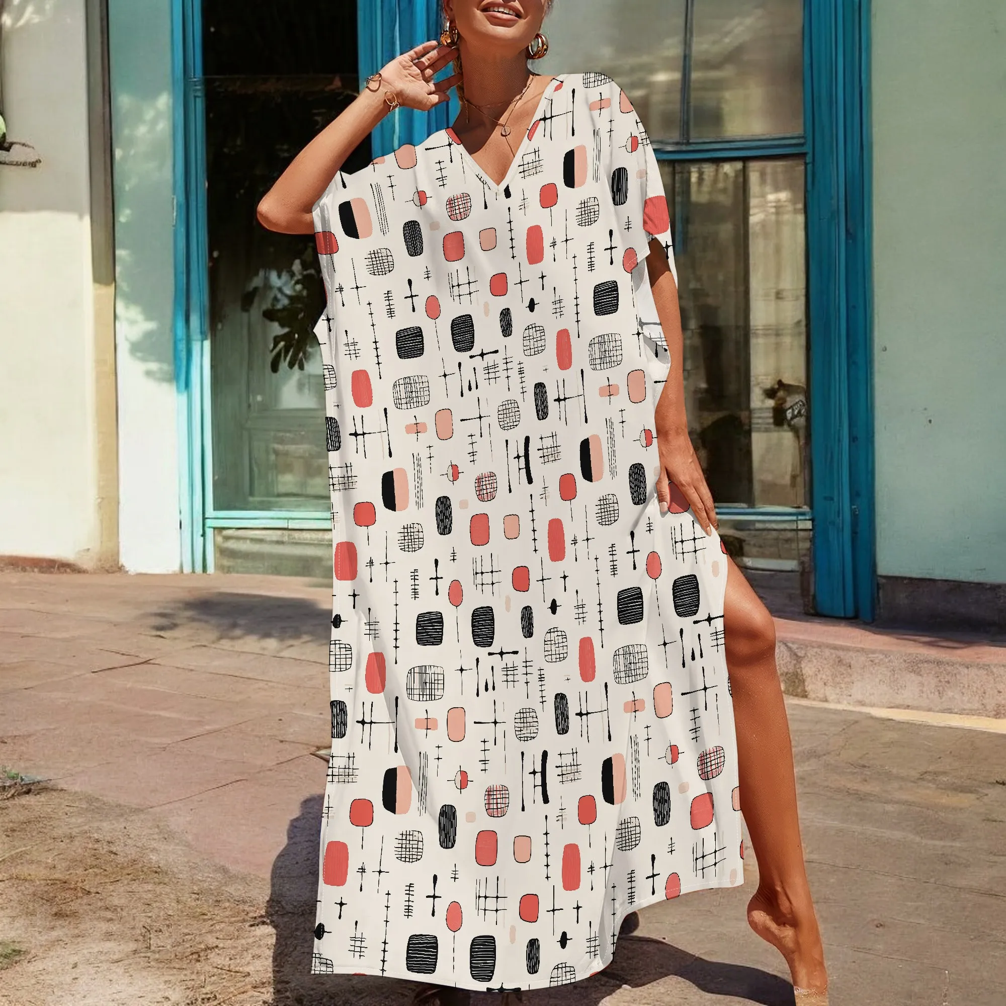 Geometric Print Kaftan Maxi Dress V-Neck Loose Fit S-3XL – Minimalist Style for Art Exhibition or Casual Day Out
Geometric Print Kaftan Maxi Dress V-Neck Loose Fit S-3XL – Minimalist Style for Art Exhibition or Casual Day Out