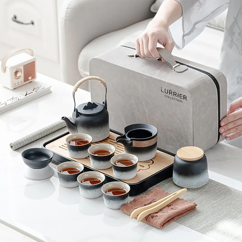 Gongfu tea sets, Portable Ceramic TeaSet, Tea Gift set, Grey leather case, Home,Gifting, Office(Black and White) Teaware Sets
Gongfu tea sets, Portable Ceramic TeaSet, Tea Gift set, Grey leather case, Home,Gifting, Office(Black and White) Teaware Sets