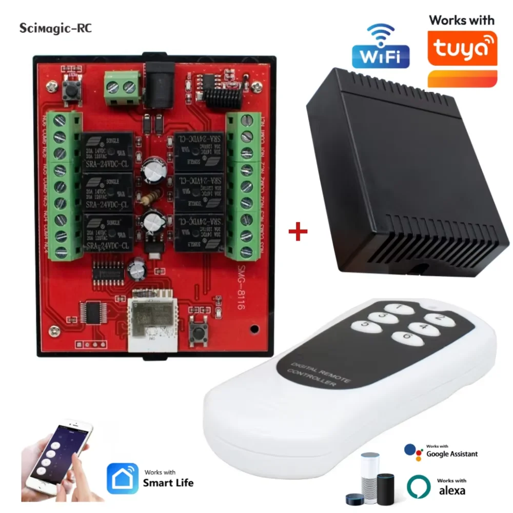 6CH WiFi Smart Relay Switch 12V 24V RF 433 Remote Control Receiver Module Works With 6CH Tuya Alexa Google For Gate Motor Light
6CH WiFi Smart Relay Switch 12V 24V RF 433 Remote Control Receiver Module Works With 6CH Tuya Alexa Google For Gate Motor Light
