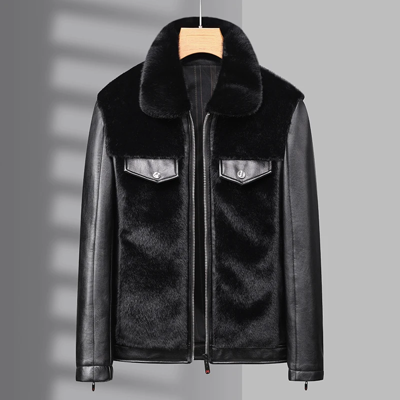 Winter golden mink fleece jacket for men, short lapel with fleece and thickened leather jacket, Haining fur jacket for men
Winter golden mink fleece jacket for men, short lapel with fleece and thickened leather jacket, Haining fur jacket for men