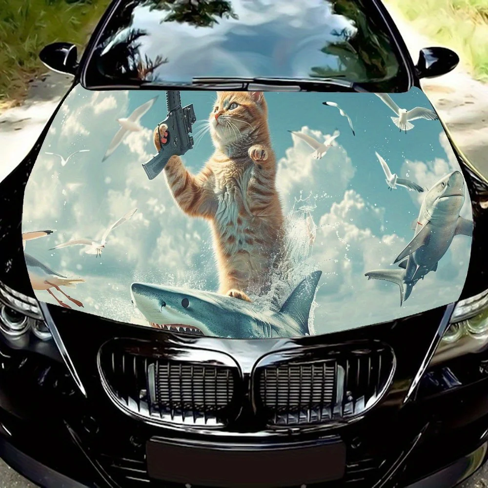 Cat Shark Showdown in Waves Car Hood Vinyl Wraps Sticker, Car Engine Decal, Waterproof Self-adhesive Car Packaging Cover, Univer
Cat Shark Showdown in Waves Car Hood Vinyl Wraps Sticker, Car Engine Decal, Waterproof Self-adhesive Car Packaging Cover, Univer