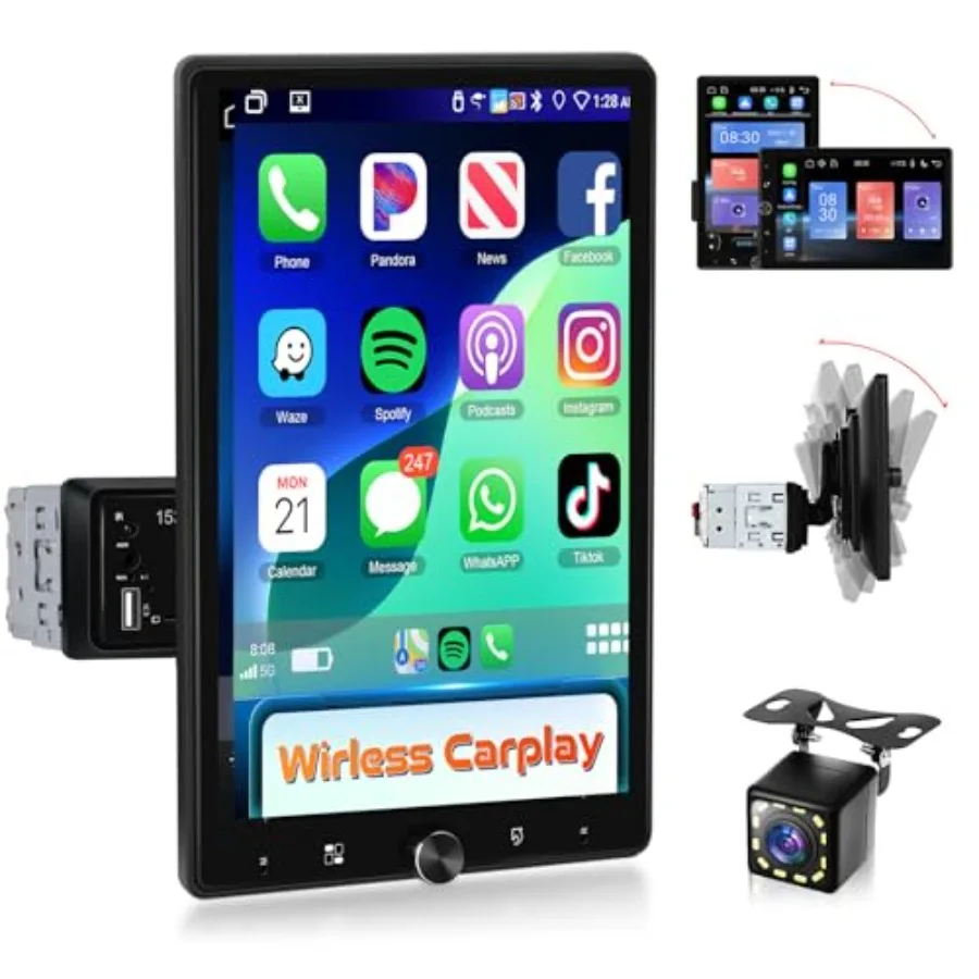 Car stereo for automotive use, ABS plastic, black, rotatable touch screen with wireless CarPlay and Android Auto support
Car stereo for automotive use, ABS plastic, black, rotatable touch screen with wireless CarPlay and Android Auto support