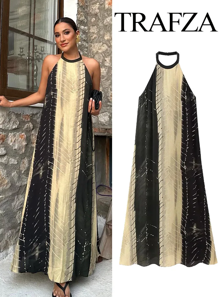 TRAFZA Summer Fashion Women's Printed Halter Neck Dress Vintage Sleeveless Tie Front Loose Woman Midi Dress Elegant Party Dress
TRAFZA Summer Fashion Women's Printed Halter Neck Dress Vintage Sleeveless Tie Front Loose Woman Midi Dress Elegant Party Dress