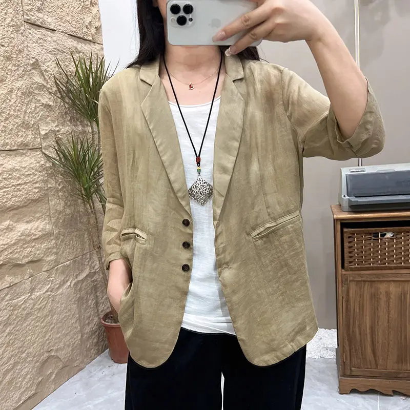 Ramie Suit Coat For Women's Summer New Vintage Loose Relaxed Versatile 3/4 Sleeves Sunscreen Tops Thin Jacket Z1510
Ramie Suit Coat For Women's Summer New Vintage Loose Relaxed Versatile 3/4 Sleeves Sunscreen Tops Thin Jacket Z1510