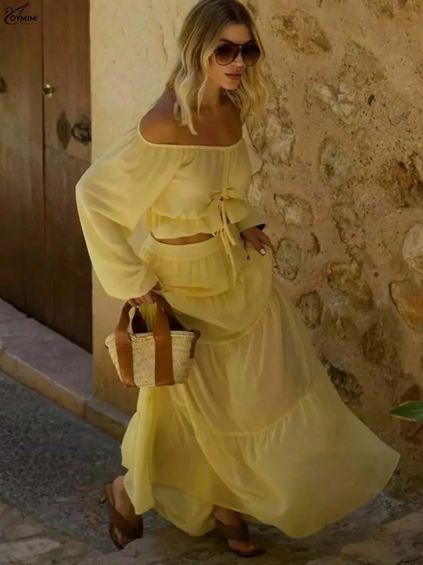 Oymimi Casual Orange Women' S Clothes 2 Piece Sets Fashion Strapless Long Sleeve Lace-Up Crop Shirt And Loose Pleated Skirts Set
Oymimi Casual Orange Women' S Clothes 2 Piece Sets Fashion Strapless Long Sleeve Lace-Up Crop Shirt And Loose Pleated Skirts Set