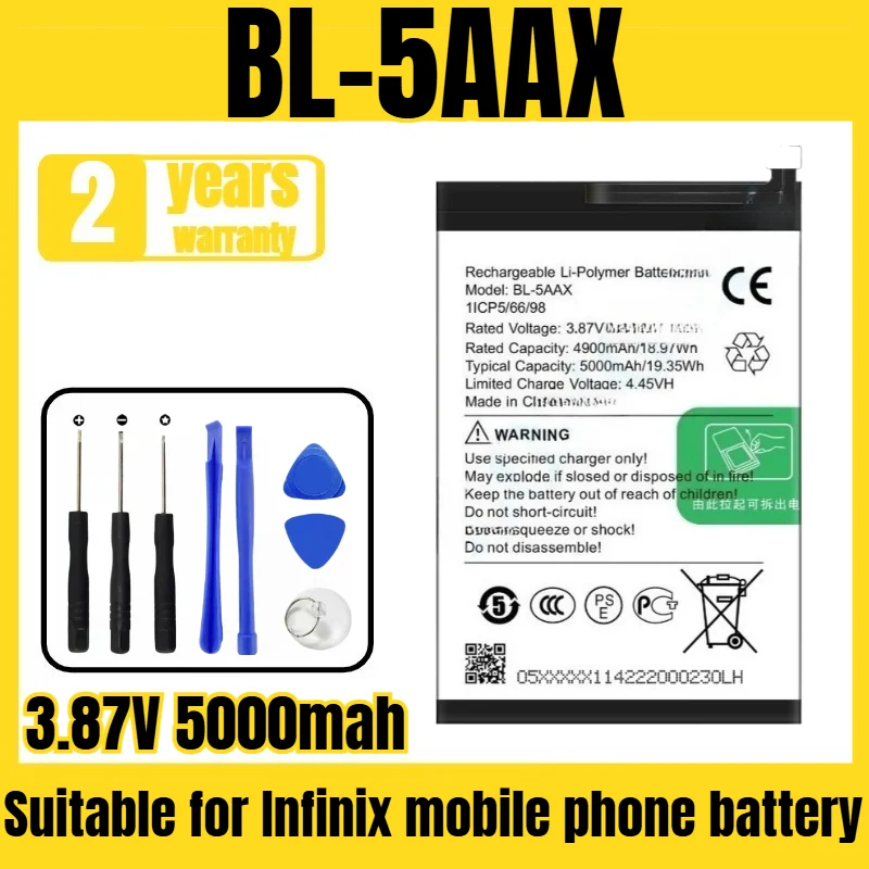 Suitable for Transsion Infinix mobile phone battery BL-5AAX battery, new large capacity, free tool 3.87V 5000mah
Suitable for Transsion Infinix mobile phone battery BL-5AAX battery, new large capacity, free tool 3.87V 5000mah