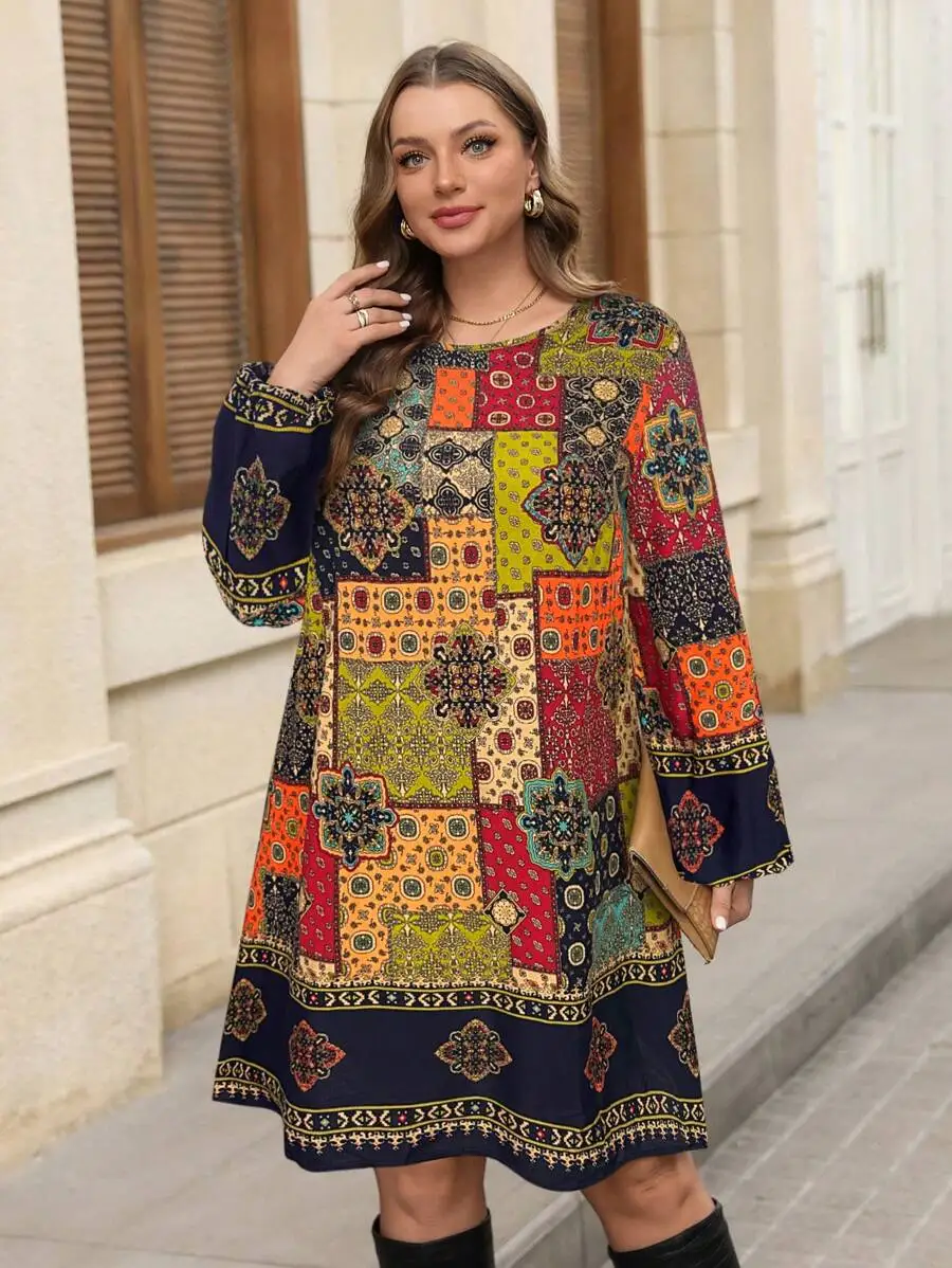 Bohemian Patchwork Print Round Neck Lantern Sleeve Loose A-Line Dress For Women
Bohemian Patchwork Print Round Neck Lantern Sleeve Loose A-Line Dress For Women