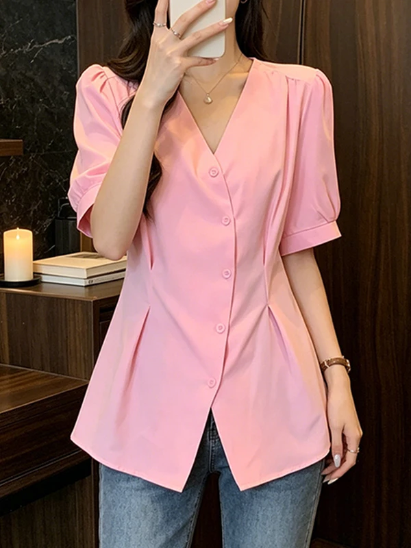 plus Size Summer Women's Shirt V-Neck Slimming Waist Design Korean Style Polyester Fiber Short Sleeve Regular Length
plus Size Summer Women's Shirt V-Neck Slimming Waist Design Korean Style Polyester Fiber Short Sleeve Regular Length