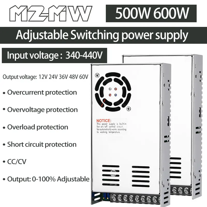 380V Input Adjustable Switching Power Supply 500W 600W AC 340-440V DC 0-12V 24V 36V 48V 60V Industrial Transformers Adapter SMPS
380V Input Adjustable Switching Power Supply 500W 600W AC 340-440V DC 0-12V 24V 36V 48V 60V Industrial Transformers Adapter SMPS