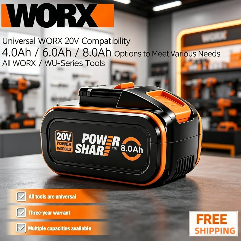 Original WORX 20V 4.0Ah 6.0Ah 8.0Ah PowerShare PRO Li-ion Battery, Replacement Battery for WORX 20V Cordless Power Tools
Original WORX 20V 4.0Ah 6.0Ah 8.0Ah PowerShare PRO Li-ion Battery, Replacement Battery for WORX 20V Cordless Power Tools