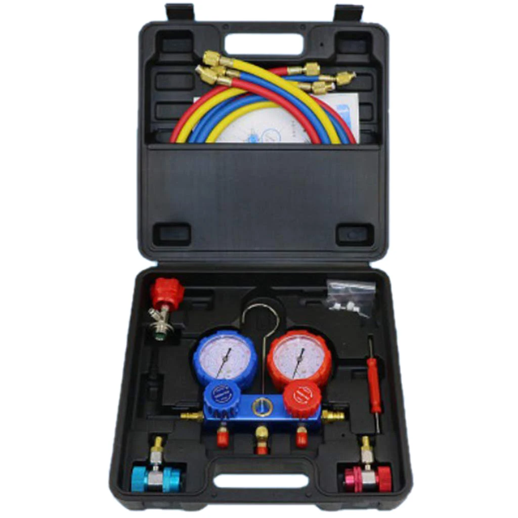 Auto Manifold Gauge Set A/C Refrigeration Kit with 2 Quick Coupler AC Manifold Gauge Set for R134A Air-Conditioning
Auto Manifold Gauge Set A/C Refrigeration Kit with 2 Quick Coupler AC Manifold Gauge Set for R134A Air-Conditioning