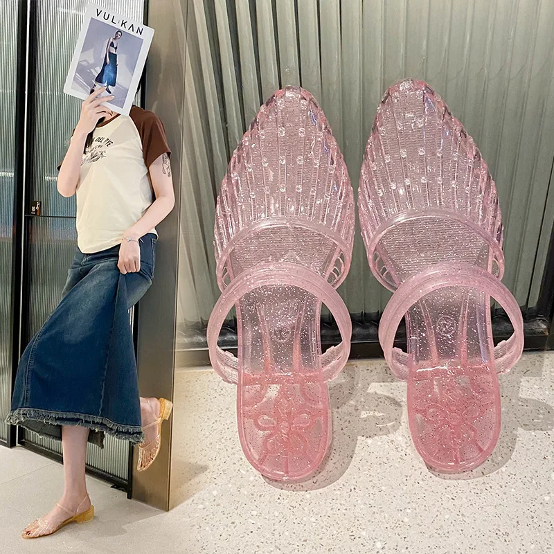 Women'S 2 In 1 Transparent Crystal Plastic Jelly Sandals Non Slip Glitter Pointed Toe Summer Casual Outdoor Beach Flat Slippers
Women'S 2 In 1 Transparent Crystal Plastic Jelly Sandals Non Slip Glitter Pointed Toe Summer Casual Outdoor Beach Flat Slippers