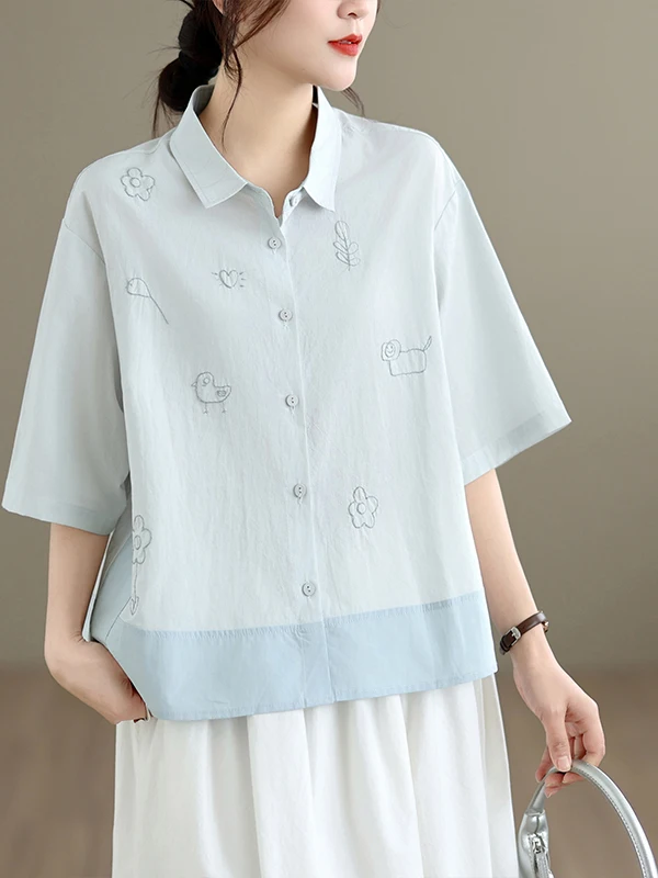 Korean Style Elegant Embroidered Stand Collar Patchwork Shirt Women Summer New Loose Age Reduction Single Button Cotton Blouse
Korean Style Elegant Embroidered Stand Collar Patchwork Shirt Women Summer New Loose Age Reduction Single Button Cotton Blouse