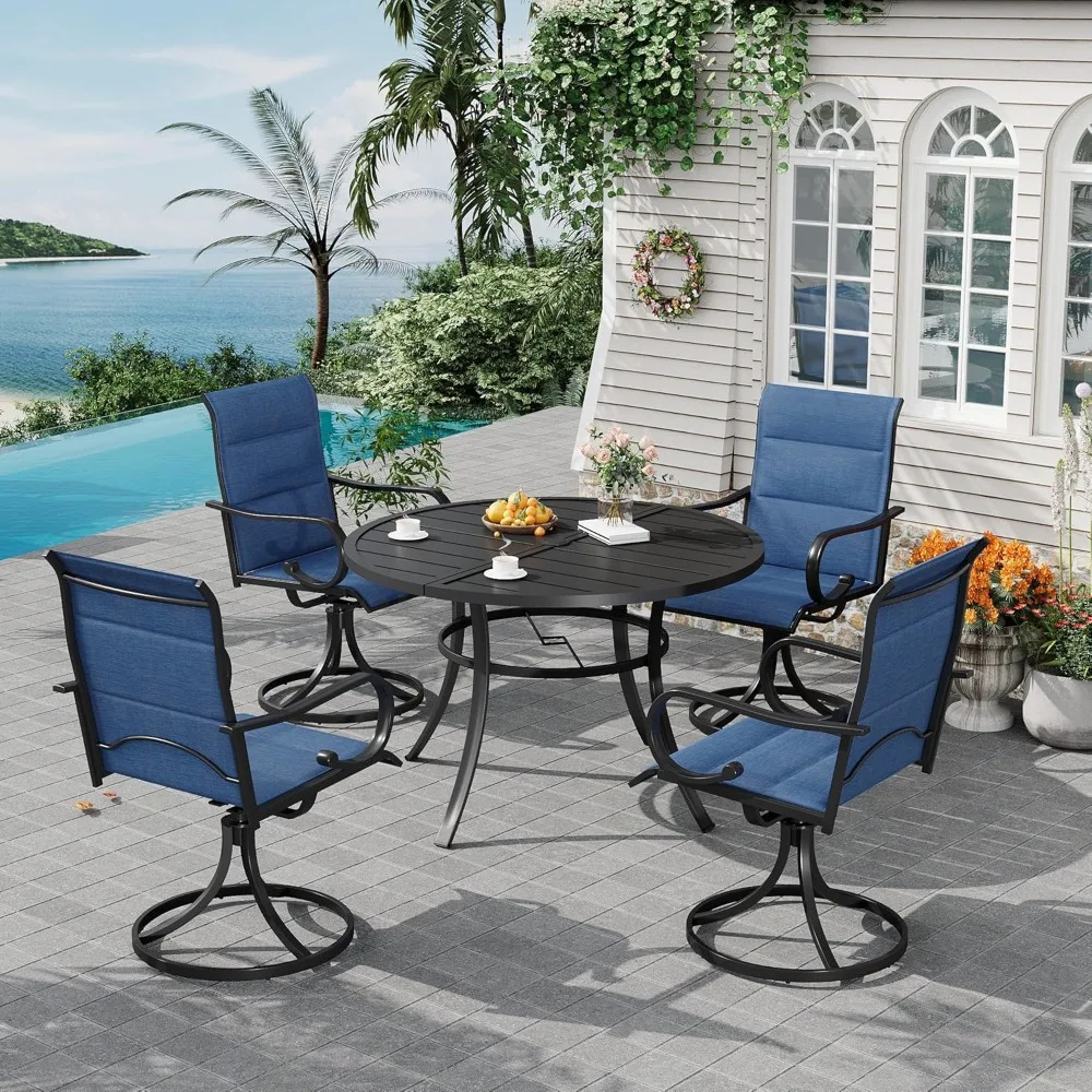 Outdoor Dining Set with 4 Swivel Rocker Chairs and High Back Textilene, 42 Inch Round Metal Table with Umbrella Hole
Outdoor Dining Set with 4 Swivel Rocker Chairs and High Back Textilene, 42 Inch Round Metal Table with Umbrella Hole