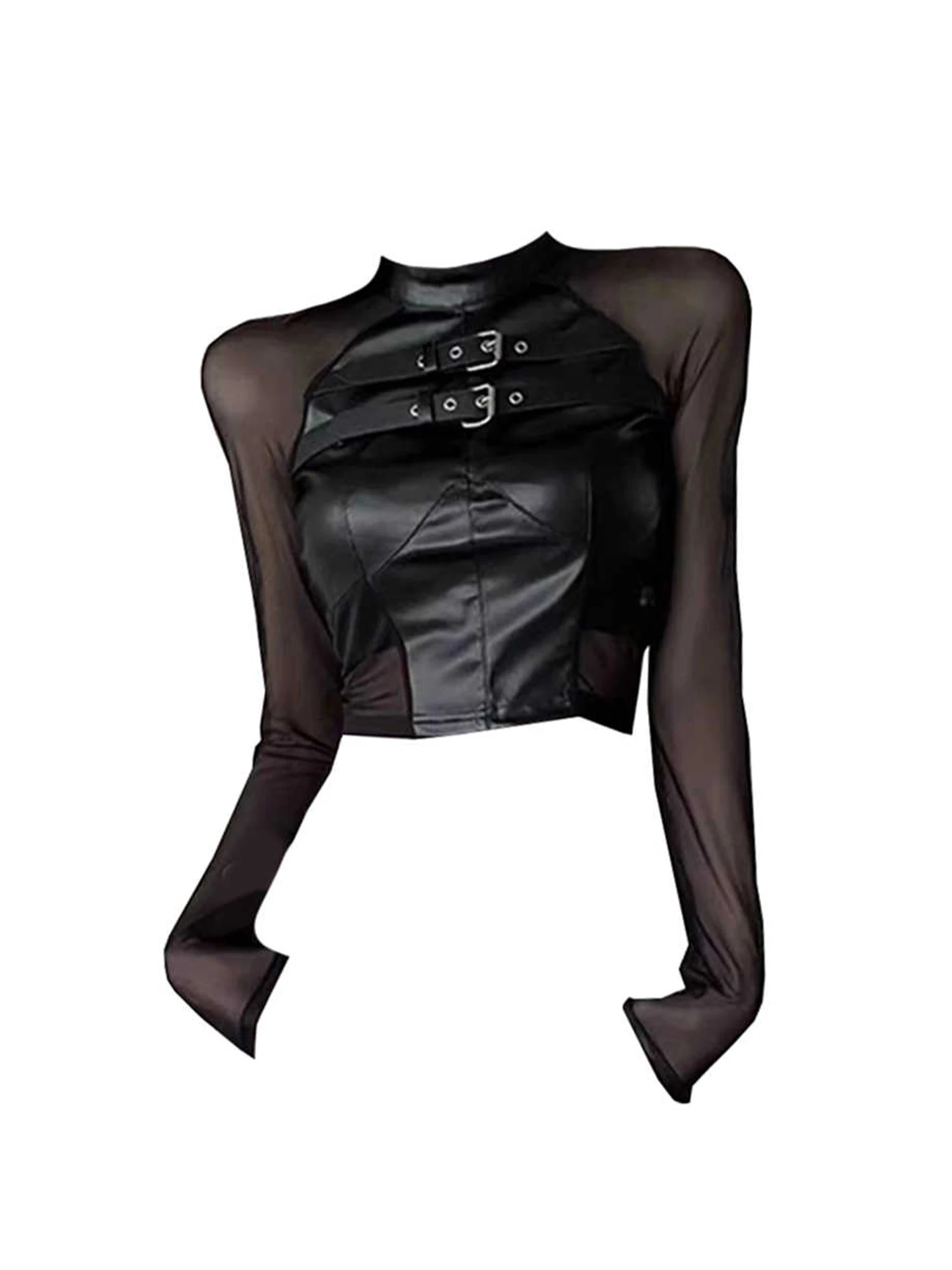 Women Black Gothic Mesh Patchwork T-shirt Y2k Gyaru Cropped Tee Top Vintage 90s Aesthetic 2000s Emo Long Sleeve T-shirts Autumn
Women Black Gothic Mesh Patchwork T-shirt Y2k Gyaru Cropped Tee Top Vintage 90s Aesthetic 2000s Emo Long Sleeve T-shirts Autumn