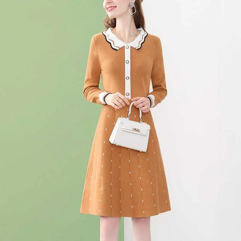Fashion Knitted Dress for Women Autumn/Winter New Elegant Temperament Knitted Long Sleeved Mid Length Bottom A-line Skirt
Fashion Knitted Dress for Women Autumn/Winter New Elegant Temperament Knitted Long Sleeved Mid Length Bottom A-line Skirt