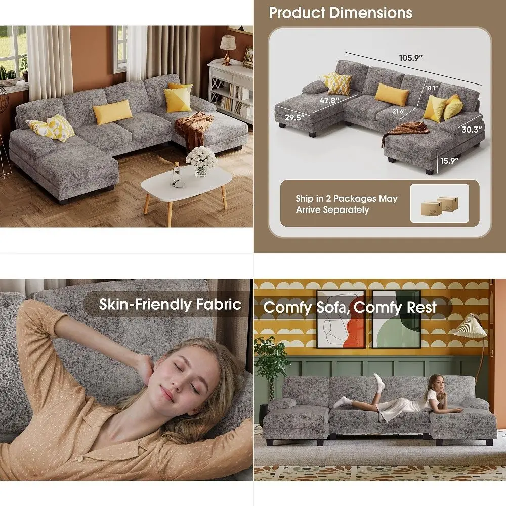 home 110 UShape Sectional Couches for Living Room Chenille Upholstery 4 Seat Sofa Set with Double Chaises amp Wood Grain Legs f
home 110 UShape Sectional Couches for Living Room Chenille Upholstery 4 Seat Sofa Set with Double Chaises amp Wood Grain Legs f